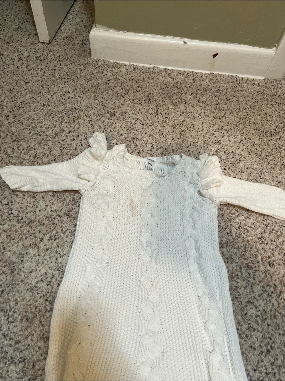 Carter's Sweater Dress White Ruffle Cableknit 6-6x
